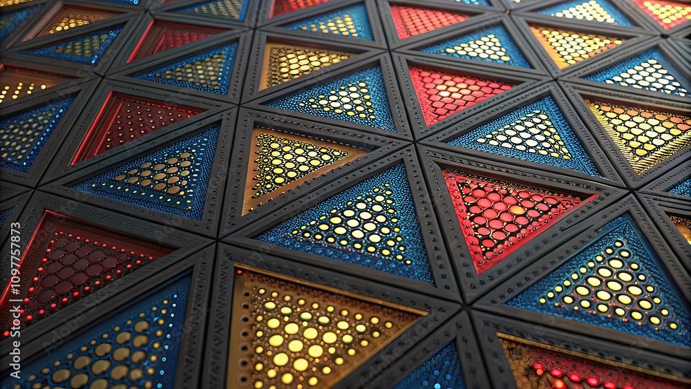 Poster abstract digital background of ordered dots on dark background. 3d rendering