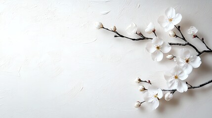 Elegant cherry blossom branch on white background.