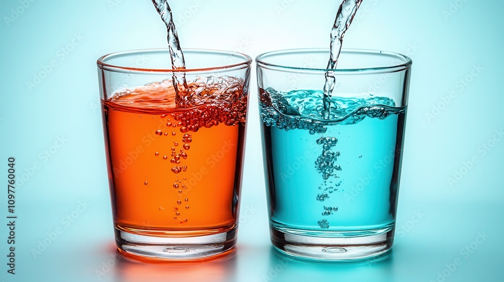 Poster fluid dynamics experiment with colorful liquids home laboratory science