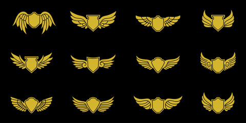 set golden wing element decorated vector design templates
