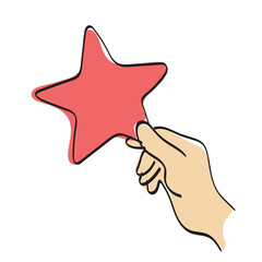 closeup hand holding red star illustration vector hand drawn isolated on white background