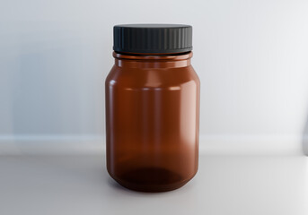 brown glass jar mockup with a black cap on a white background 3d render 