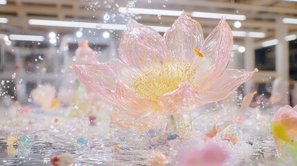 Dreamlike Pink Flower in Water  Artistic Aquatic Scene  Surreal Glass Art  Underwater Phot