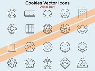 Icons representing cookies and bakery themes in vector style