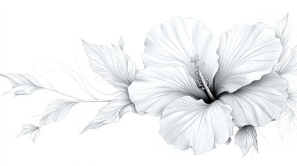 Fototapeta premium Elegant black and white hibiscus line art illustration.