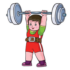 boy lifted a heavy barbell