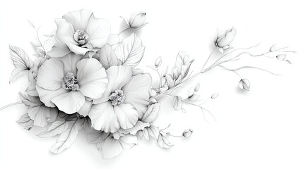 Fototapeta premium Elegant floral sketch with delicate blossoms.