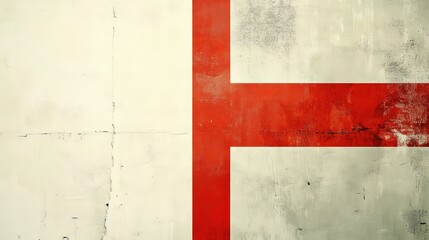 Grungy, weathered red cross on white background.