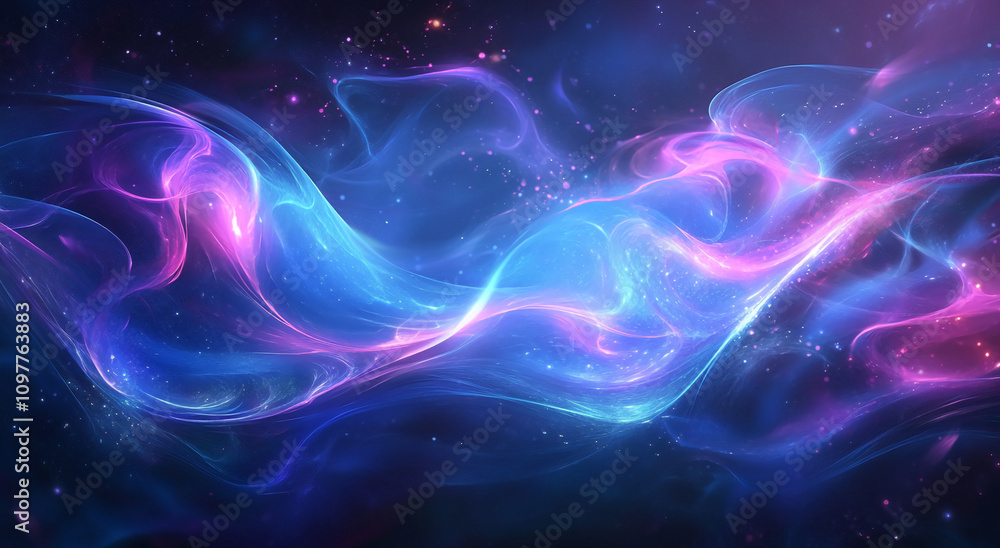 Poster colorful cosmic waves create a mesmerizing abstract design filled with vibrant blues and pinks