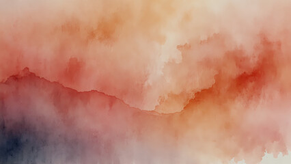 Obraz premium Soft watercolor background with warm red and peach tones, serene design, copy space