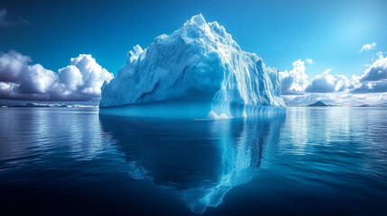 majestic iceberg floating on a calm sea under a serene sky, symbolizing natural beauty, tranquility, and the vastness of the earth's icy landscapes