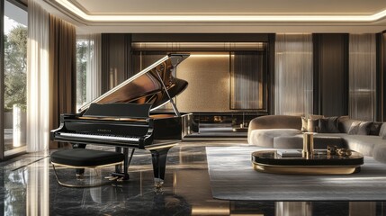 Elegant Grand Piano in Modern Living Room Setting