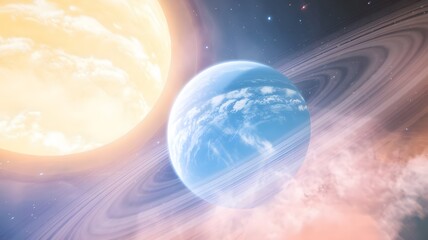 Fototapeta premium An artists creative impression of a stunning planet with rings surrounding it