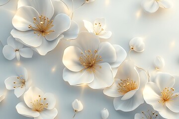 A serene arrangement of delicate white flowers with golden details, creating a calming aesthetic.