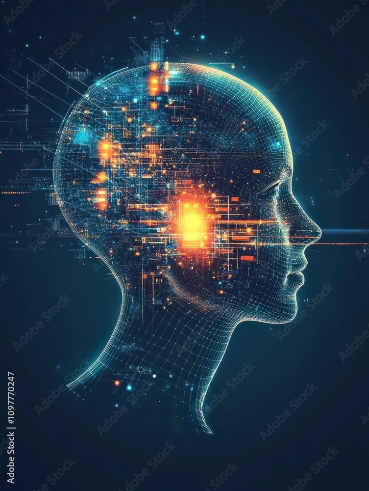 Aufkleber artificial intelligence illustration. abstract technology circles. data transfer concepts in interne