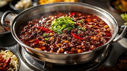 Sizzling Sichuan Hot Pot Infused with Mala Flavors, Captivating Chinese Cuisine Food Photography
