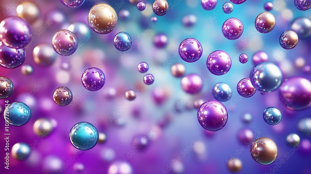 Poster colorful floating bubbles against a soft gradient background.