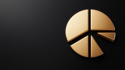 wealth distribution. A sleek, golden pie chart design on a dark background, representing data analysis and statistics.