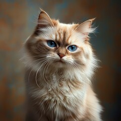 Fototapeta premium Majestic Cat Portrait with Striking Blue Eyes and Fluffy Fur