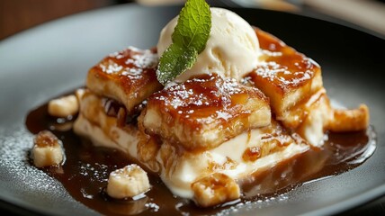 Banana Foster: Caramelized Bananas Served with Vanilla Ice Cream, Generative AI