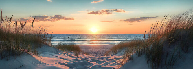 Sunset at the dune beach. created with Generative AI technology