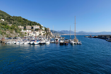 Obraz premium View of the sea and the small port of Cetara, a small town on the Amalfi Coast, Italy.