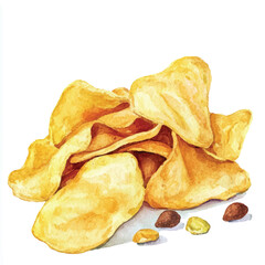 Potato chips watercolor clipart illustration