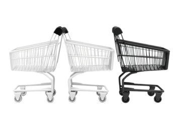 Streamlined Elegance. Black and white shopping cart isolated on white concept