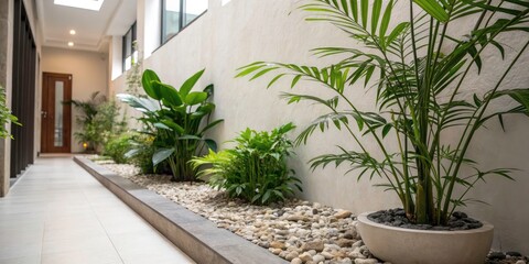 Fototapeta premium Minimalist Interior with Vibrant Plants - Nature-Inspired Home Decor in Soft Neutral Tones