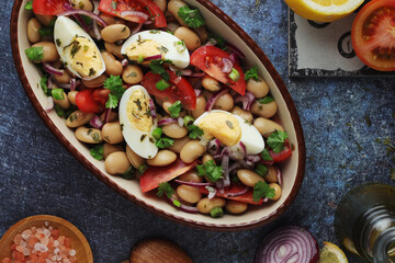A bowl with Piyaz salad - traditional dish of Turkey