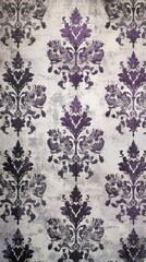 Elegant vintage wallpaper featuring intricate purple floral patterns on a textured background.