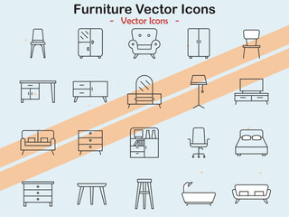 Icons illustrating furniture and interior themes in vector style