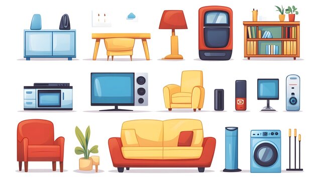 Cartoon home furniture and appliances.