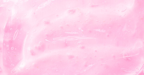 Cosmetic gel, serum transparent sample. Liquid cream with bubble texture. Gel texture of a cosmetic product. Clear liquid lotion for skin care.