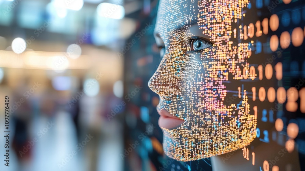 Poster ai face digital transformation futuristic technology data code network innovation m