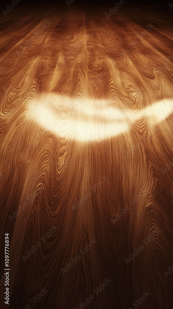 Poster close-up of a polished wooden floor reflecting soft light, creating a warm and inviting atmosphere.