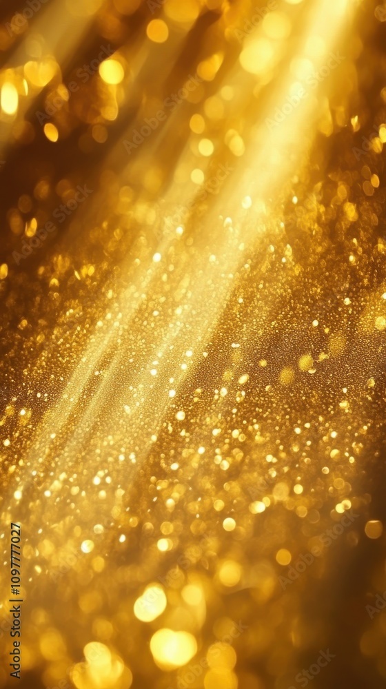 Poster a mesmerizing display of shimmering gold particles creating an ethereal and luxurious atmosphere.