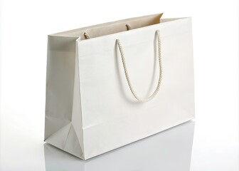 White Shopping Paper Bag with Shadow Isolated on White Background - Perfect for Retail, E-commerce, Branding and Packaging Designs