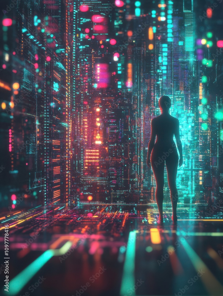 Poster human resources hologram on creative glowing programming backdrop. software and hr concept. 3d rende