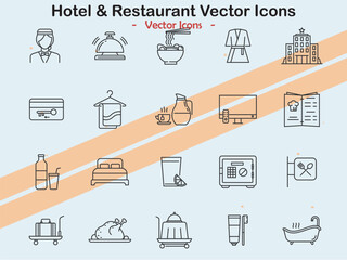 Icons representing hotel and restaurant services in vector style