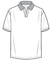 mens short sleeve johnny collar polo shirt flat sketch vector illustration technical cad drawing template