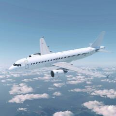 Obraz premium airplane white colors with bright clouds background.