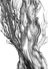 watercolor ink art, abstract trees, black and white illustration