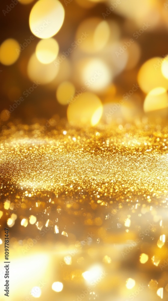 Poster a shimmering gold abstract background sparkling with bokeh effects, creating a luxurious and festive