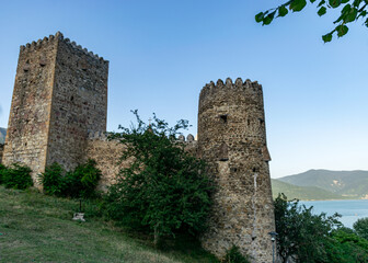landscape with an ancient monastery building, historic old buildings of Georgia