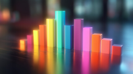 3D bar graph with soft gradients, each bar labeled with financial terms - Modern and clean, bright light