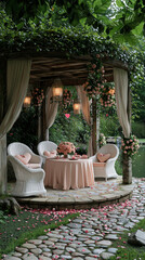 Romantic garden pavilion decorated for Valentine is Day