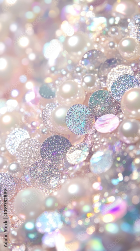 Poster a mesmerizing array of shimmering pearls, glitter, and holographic sequins creating a sparkling visu