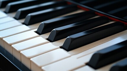 Close-up of piano keys, black and white.
