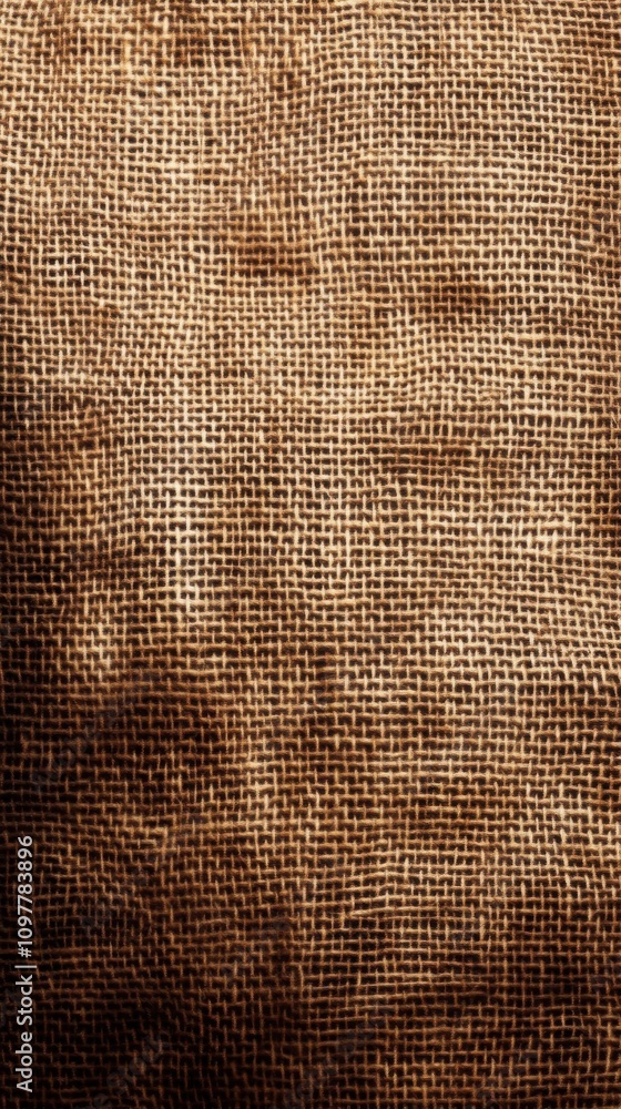 Aufkleber close-up of textured burlap fabric showcasing earthy tones and intricate weave patterns.